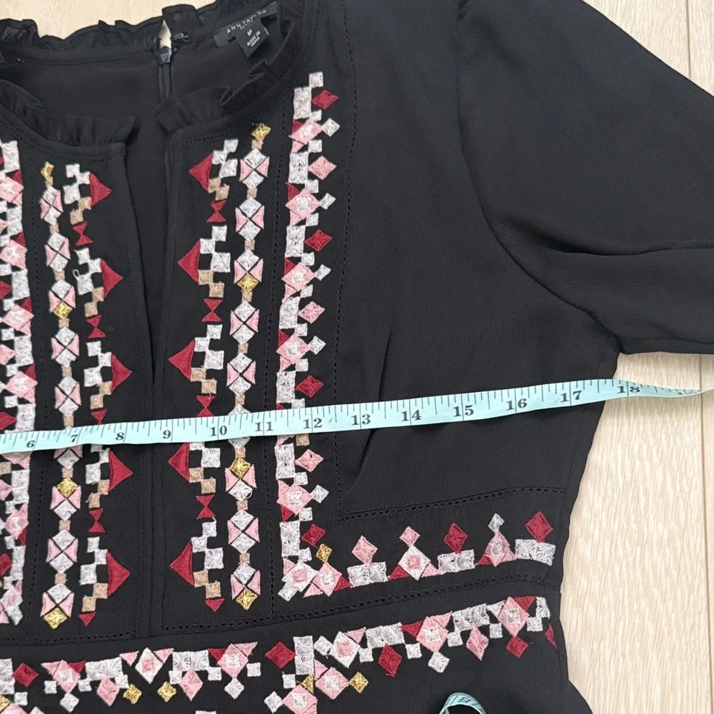 Ann Taylor Black Long Sleeve Boho Dress with Embroidery - Picture 6 of 10
